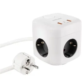 Nano Cable Regleta 10.37.0011, 3 Tomas de Corriente, 2 USB Tipo-A + 1 USB Tipo-C, Cable 1.4m, Blanca